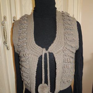 FCUK Olive Cropped Knit Vest Pompom Tie Size S
